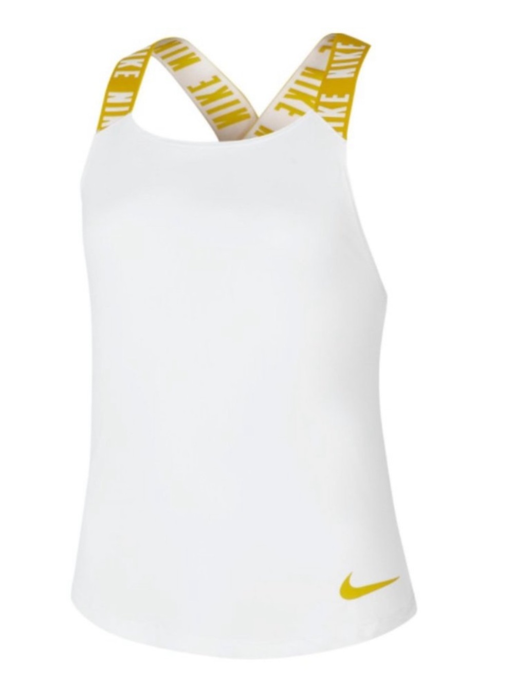 NWT Nike White Youth Dri Fit Tank Top with Yellow Logo and Branded Straps